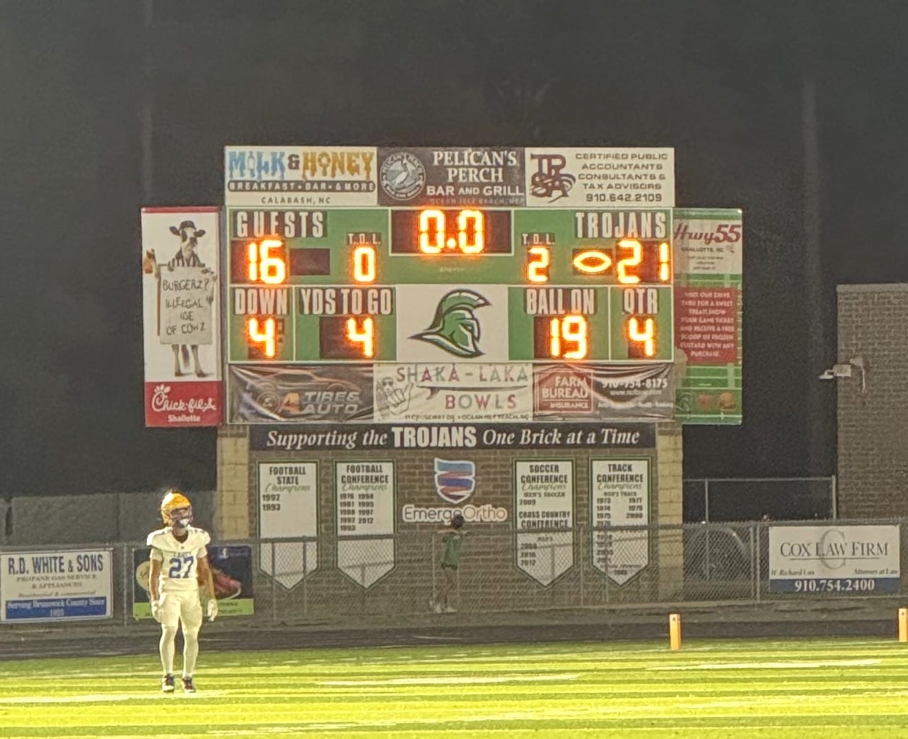 Trojans take down Laney, 21-16, in first conference game